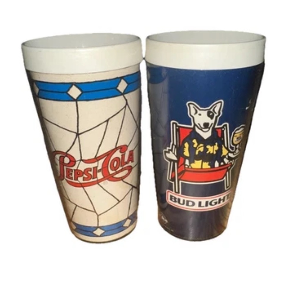 Set Of 2 Vintage Spuds MacKenzie Bud Light Beer Party Animal & Pepsi Cups